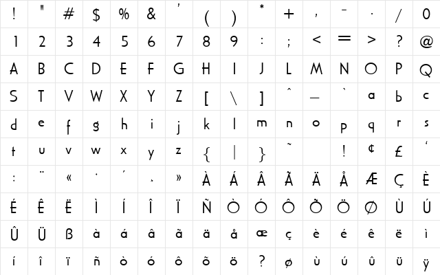 Cincin Regular  glyph index