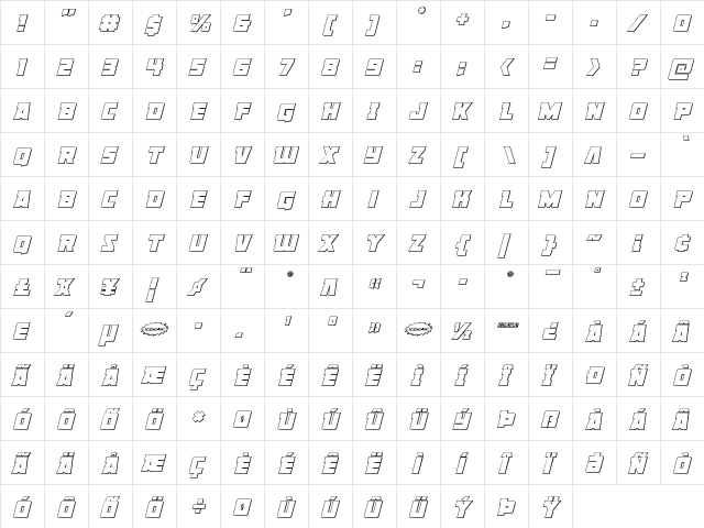 Liberty Legion Outline Italic Outline Italic  glyph index
