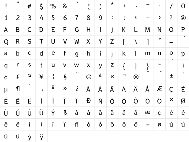 DomestosSerif Regular  glyph index