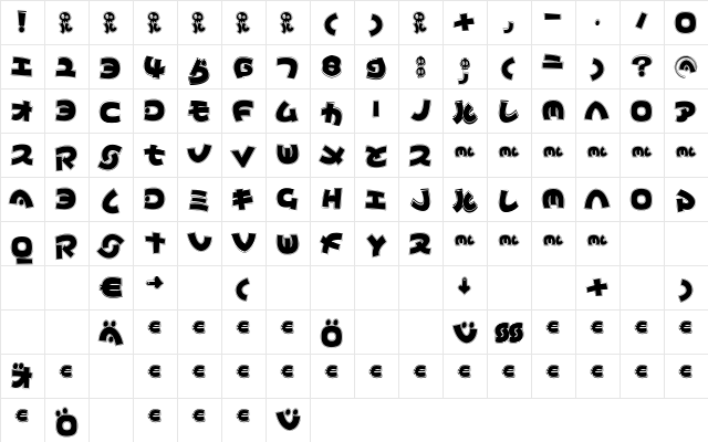 MyNipponContur Regular  glyph index