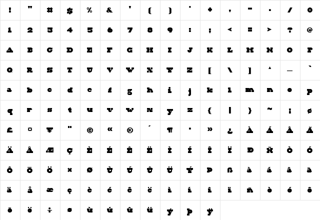 Squabble Regular  glyph index