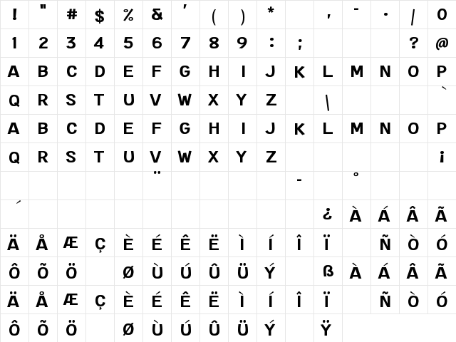 Extended Play Regular  glyph index