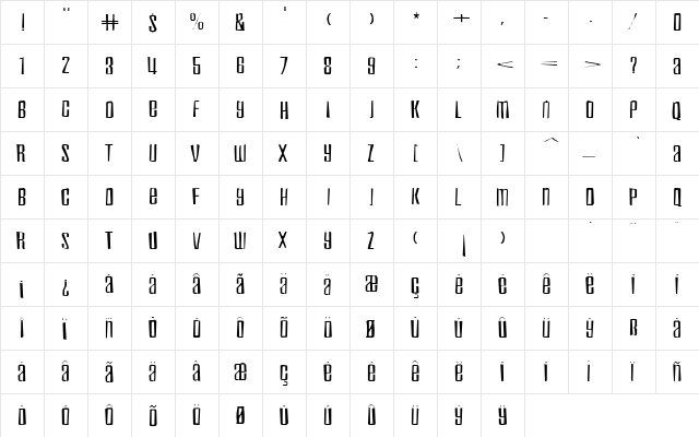 Inflammable Age Gaunt Regular  glyph index