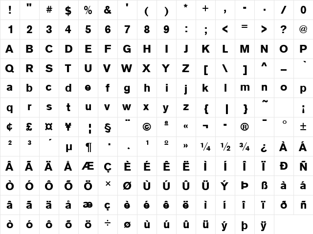 Sage Bold  glyph index