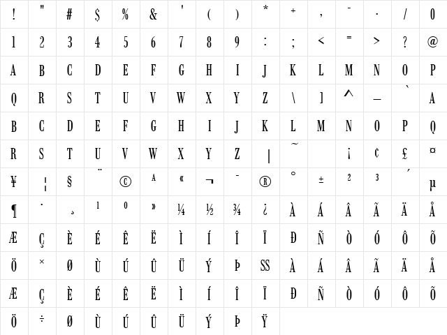 BodoniAntComDReg Regular  glyph index