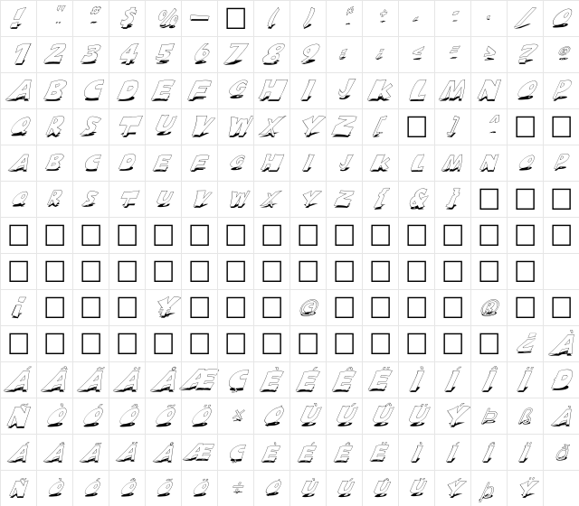 FZ JAZZY 10 SHADOW ITALIC Normal  glyph index