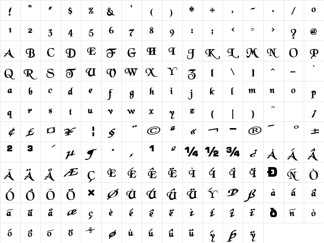 GrenelefeScriptSSi Bold  glyph index