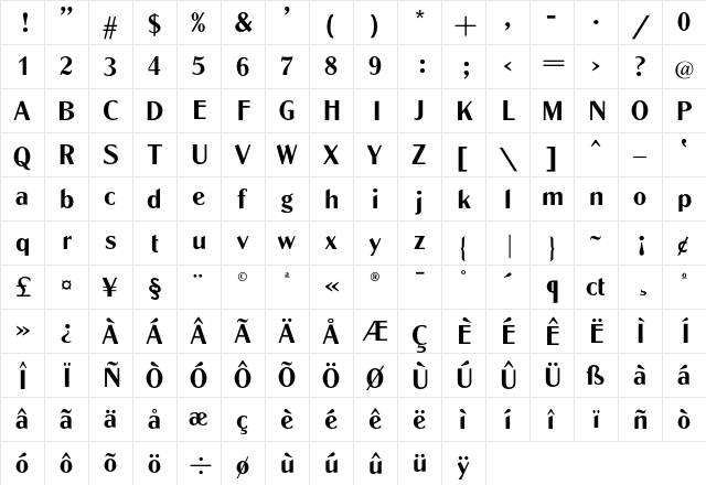 GlobeL Regular  glyph index