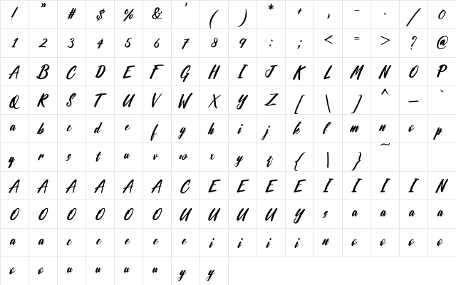 Vacansa Regular  glyph index