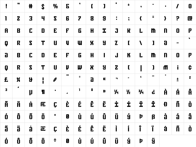 Federal Blue Condensed Condensed  glyph index