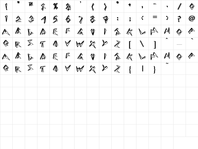 BeeBopp Bold Bold  glyph index