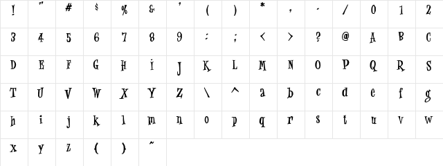 JungleJuice Regular  glyph index