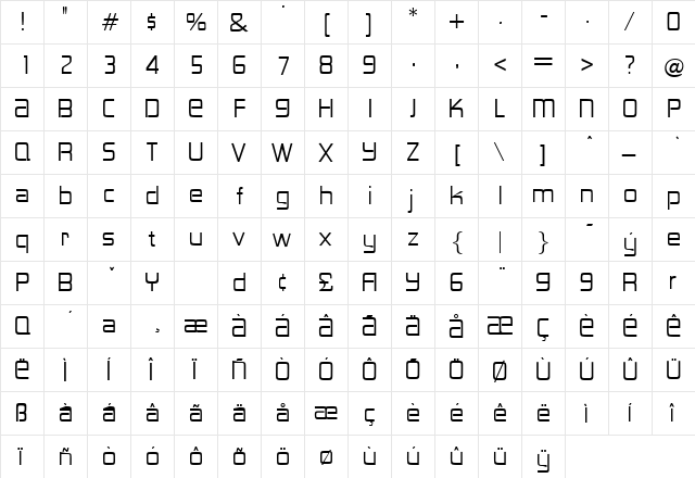 Lancester Regular  glyph index