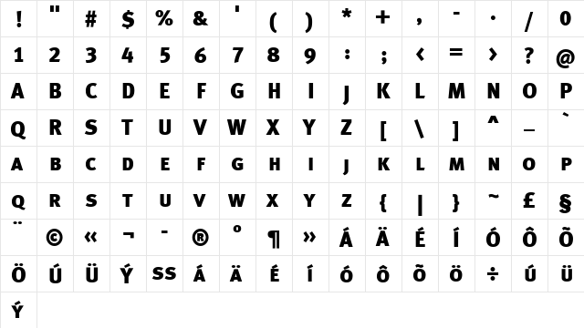 MetaBlackCELF Black  glyph index
