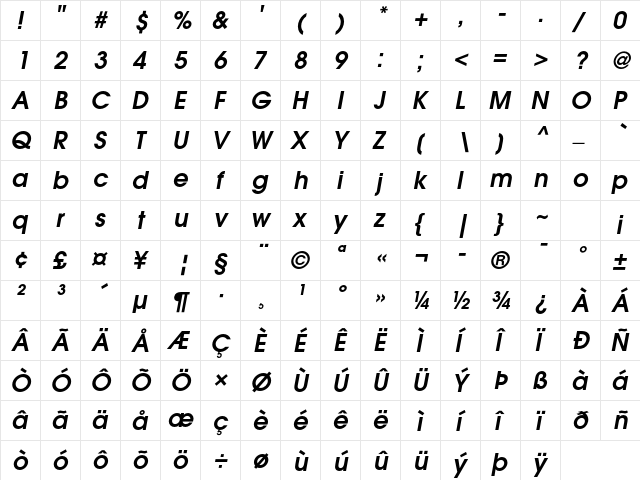 ITC Avant Garde Gothic Std Demi Oblique  glyph index