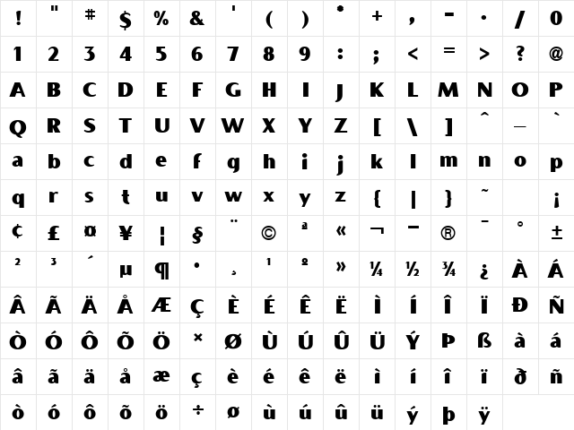 Boca Raton ICG Solid Regular  glyph index