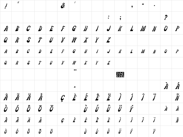 Chipper Display Regular  glyph index