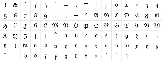 eufm8 Regular  glyph index