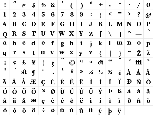 PB9TTP-BoldLF Regular  glyph index