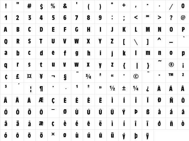 Antique Olive T In1 Regular  glyph index