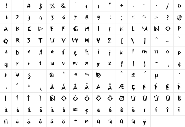 WC Speed Bta Regular  glyph index