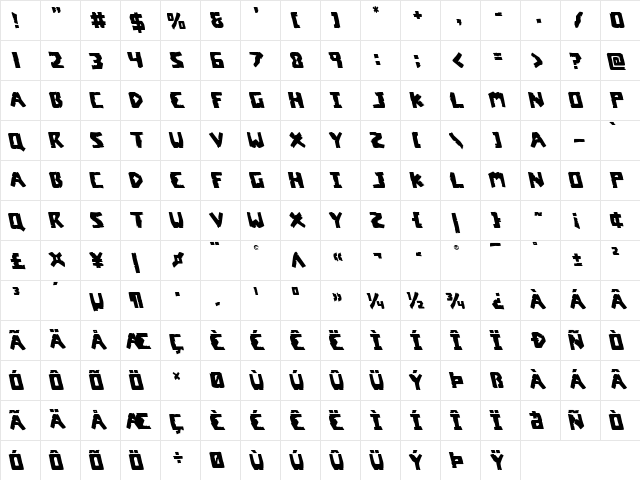 Coffin Stone Leftalic Italic  glyph index