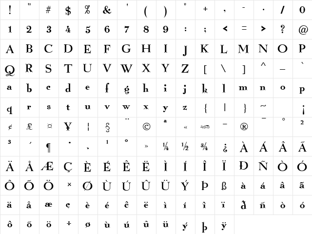 Grail Light Regular  glyph index