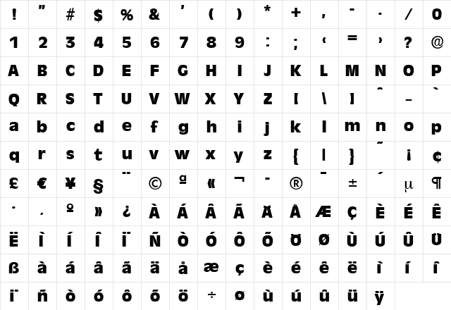 ArthurBecker-Heavy Regular  glyph index