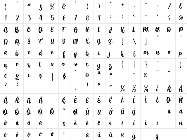 Khaleiyfa Regular  glyph index
