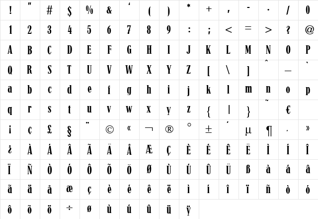 CanadaSmallDB Bold  glyph index