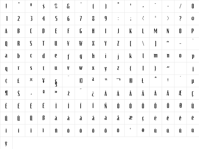 VideoCondSSK Regular  glyph index