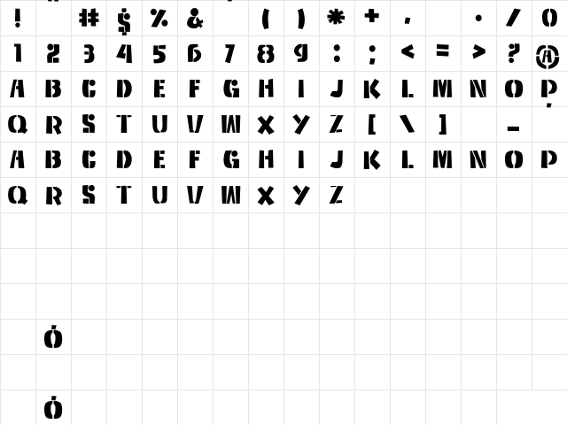 Szablon Regular  glyph index