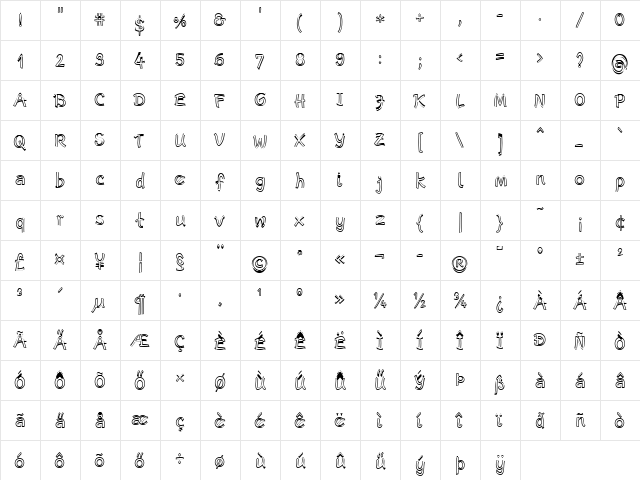 Escript LT NarrowOutline Regular  glyph index