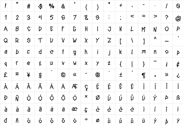 Insurgence Regular  glyph index