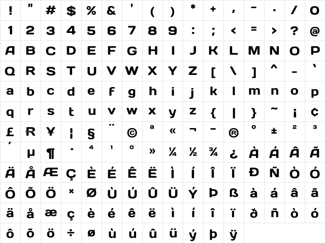 Days One Regular  glyph index