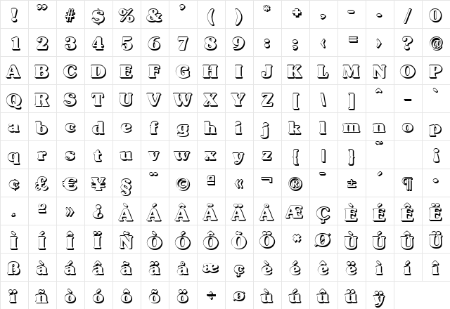 JuliusBeckerShadow-Heavy Regular  glyph index