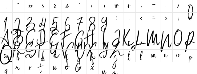 Hanabi Script Regular  glyph index