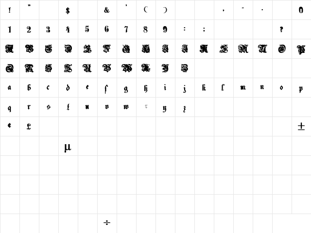 Uechi Bold Bold  glyph index