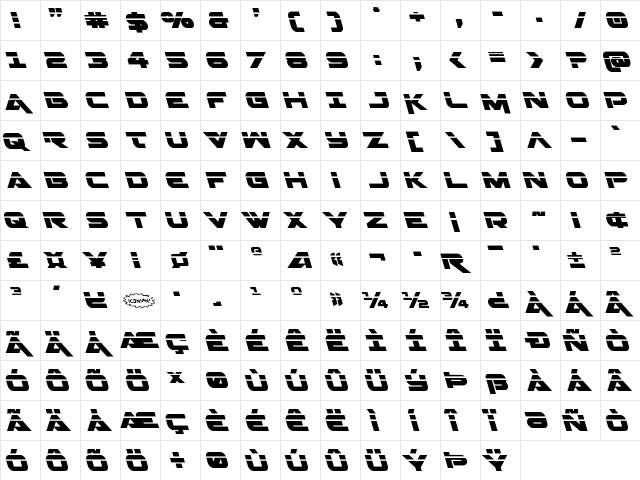 Gemina Laser Leftalic Italic  glyph index