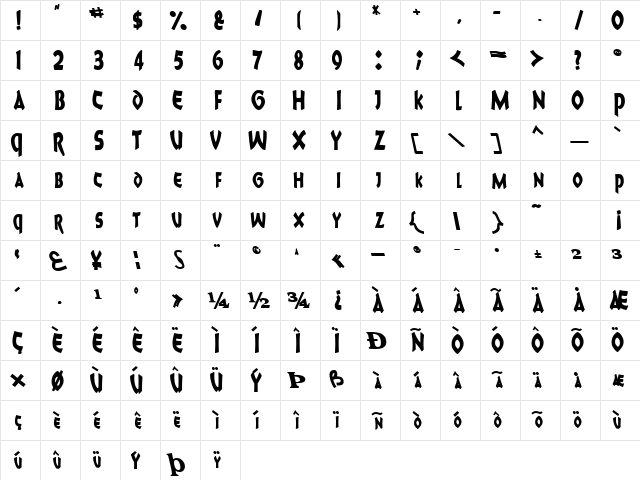 8BallScriptSCapsSSK Bold  glyph index