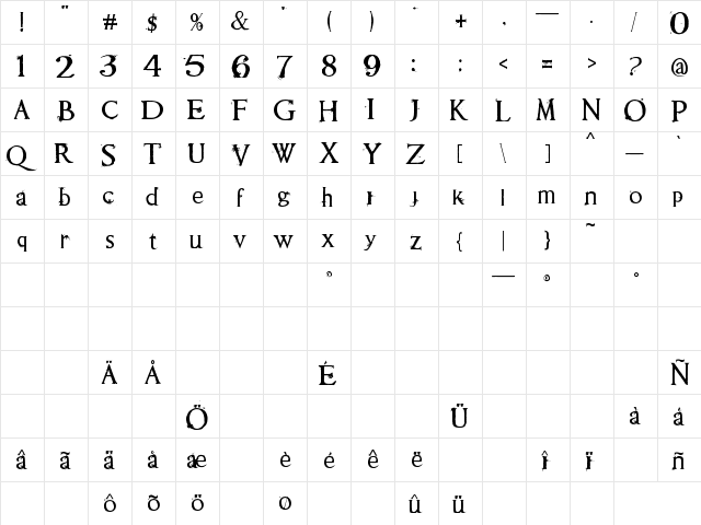 Requiem II Regular  glyph index