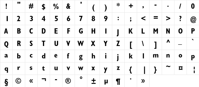GillSansCondC Bold  glyph index