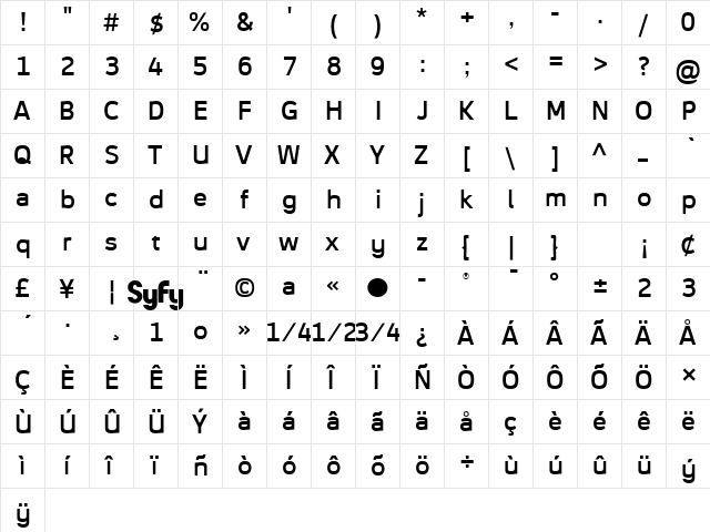 Syfy Medium  glyph index