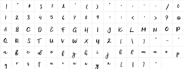 Giletha FREE Regular  glyph index