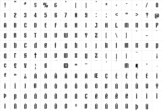 Crucifix U  glyph index