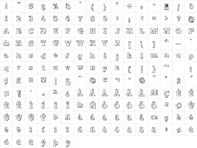 ROCK-ON Shadowed Demo Regular  glyph index