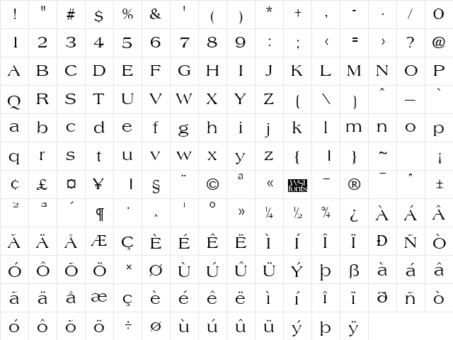 Amphion Regular  glyph index