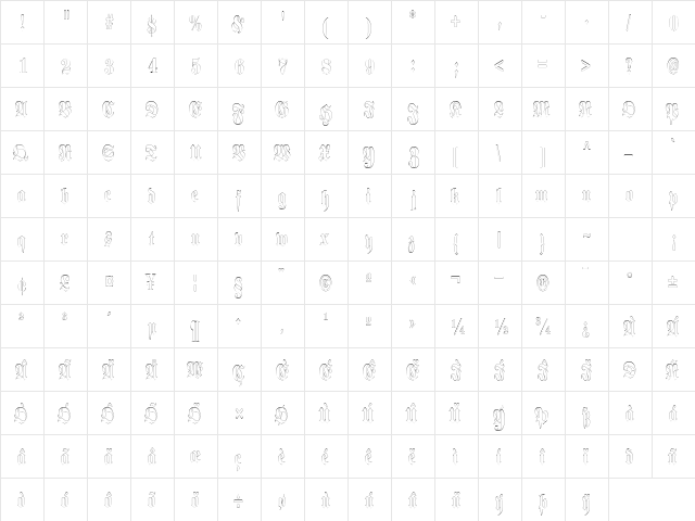 BerlinerOutlineCondensed Regular  glyph index