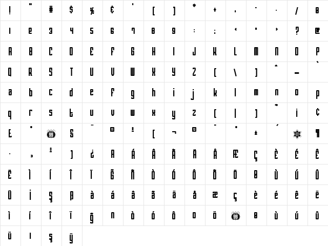 TR Atomic Regular  glyph index