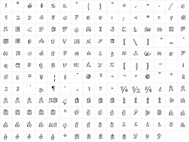 Almost Japanese Comic Regular  glyph index